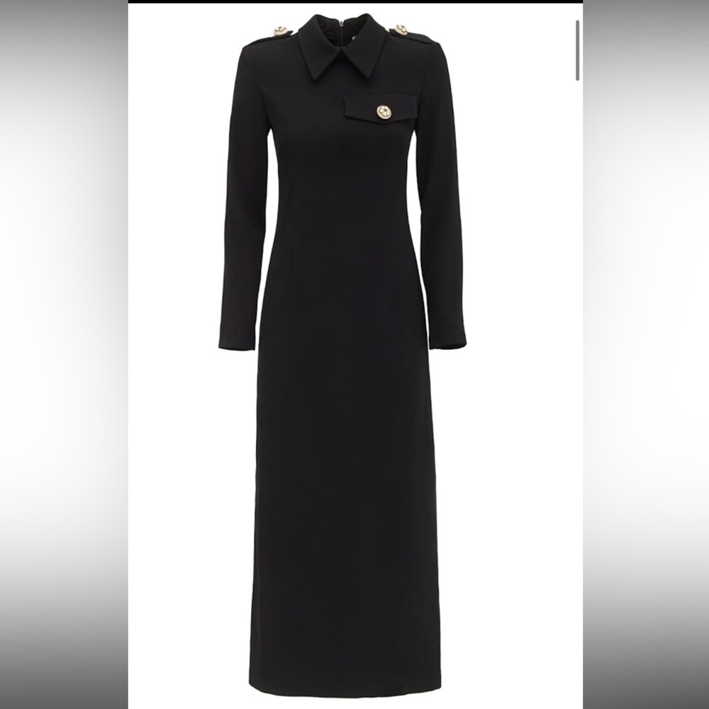 BNWT Fitted Long Sleeve Dress With Stand-Up Collar - Black - Picture 3 of 5